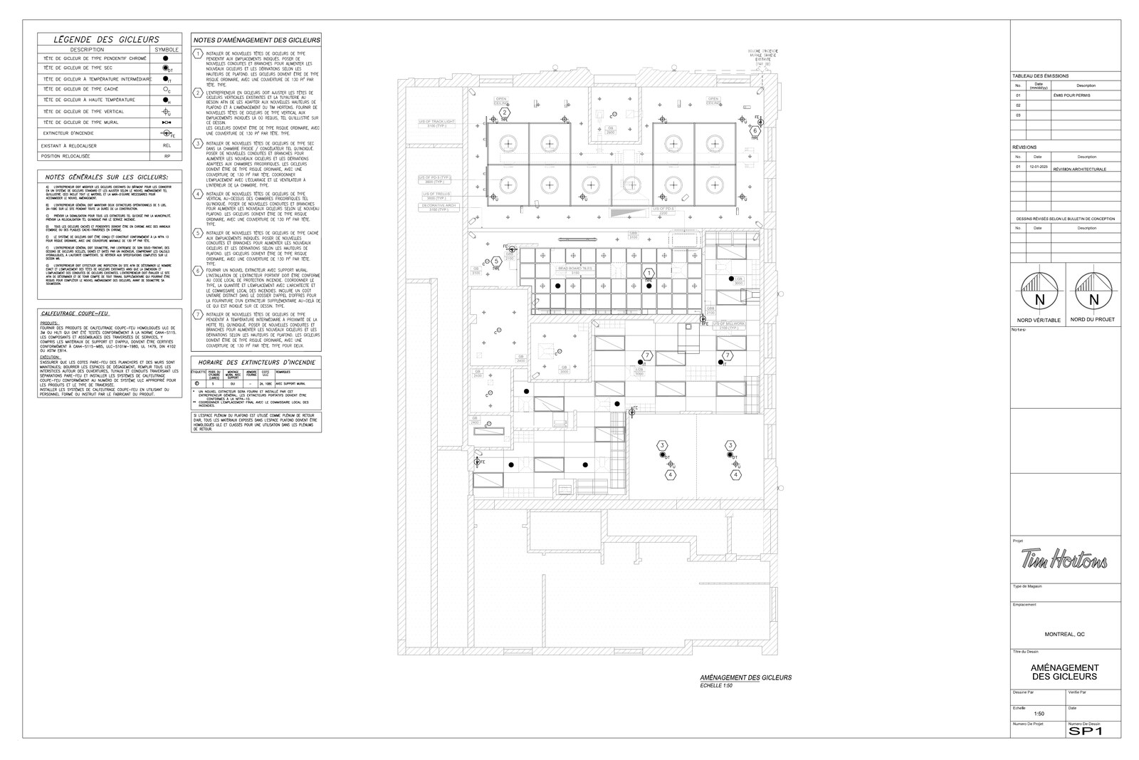 Quick-service restaurant sprinkler layout permit drawing